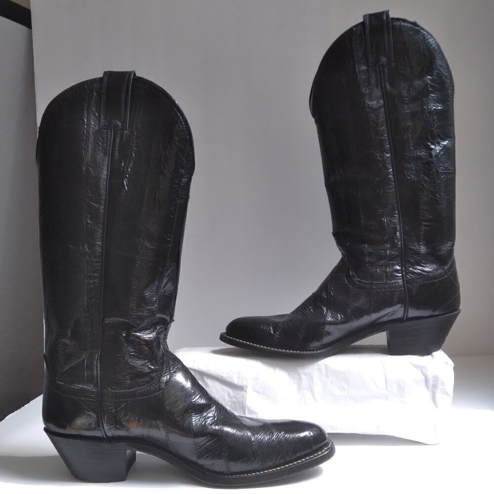 Justin Women's Vintage 1970's Black Eel Skin Cowboy Boots Made In U.S.A. Sz 7.5 - Picture 3 of 16